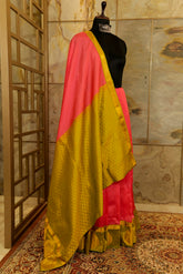 Pink and olive green Pure Silk Kanjivaram